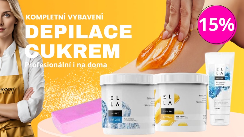 Kosmetička doporučuje kompletní vybavení pro depilaci cukrovou pastou. Gel Ella a 2 plechovky cukrové pasty.